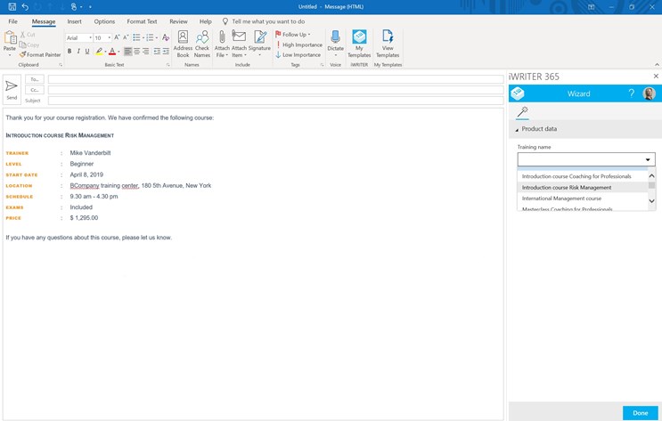 Outlook template iWRITER 365